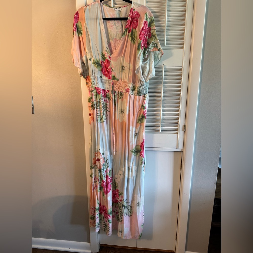 VENUS Pink and Green Floral Maxi Dress